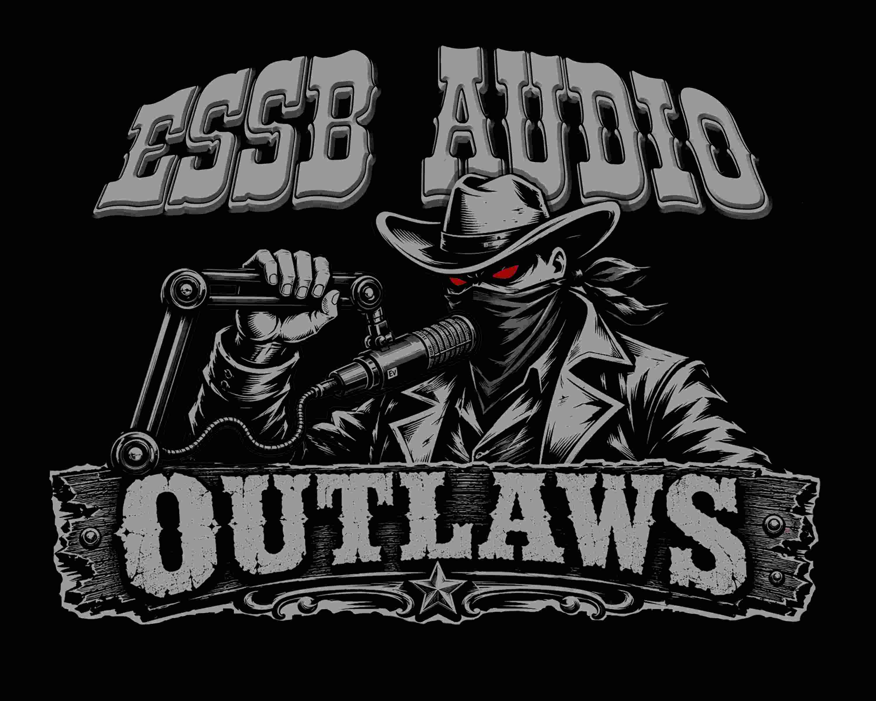 ESSB Audio Outlaws artwork featuring a masked radio operator and broadcast microphone