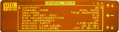DEQ2496 Utility menu page one settings from NU9N