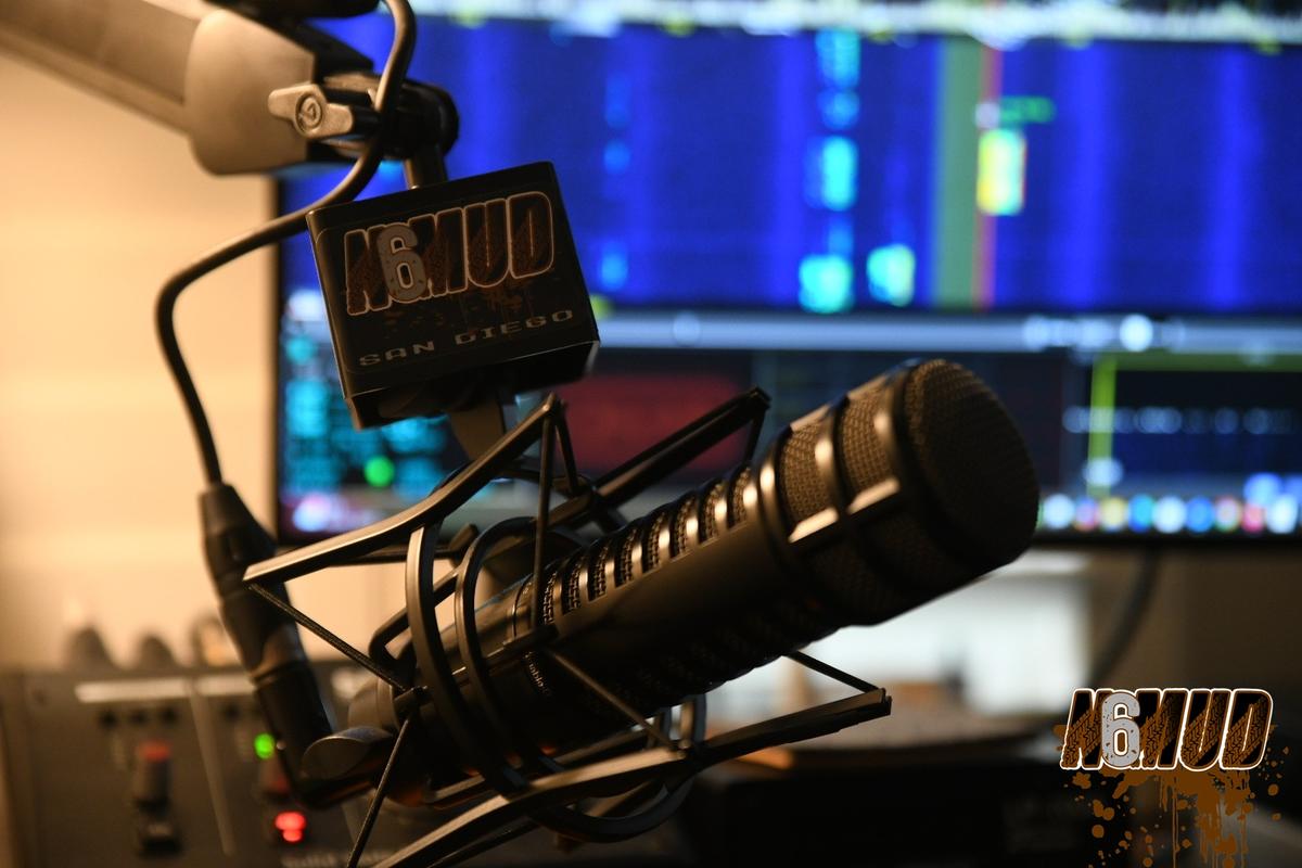 Electro-Voice RE320 microphone with custom N6MUD mic flag